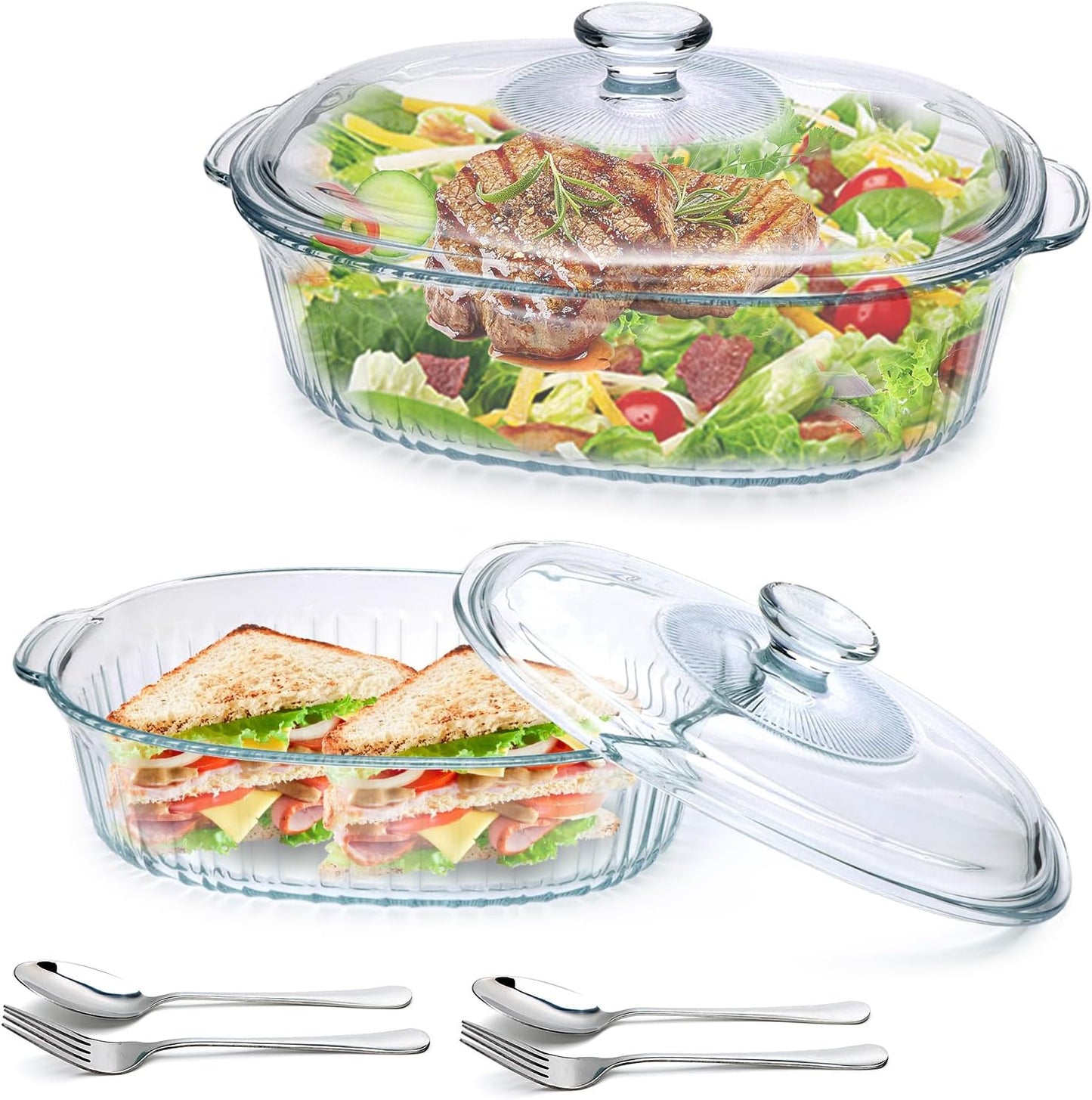 HOME BRAND Crystal Glass Casserole with Lid | 1.3 Litre Heat-Resistant Glass Hot Pot | Transparent Glass Cookware for Kitchen | Serving | Microwave Safe | Oven Safe | Stylish Dinnerware
