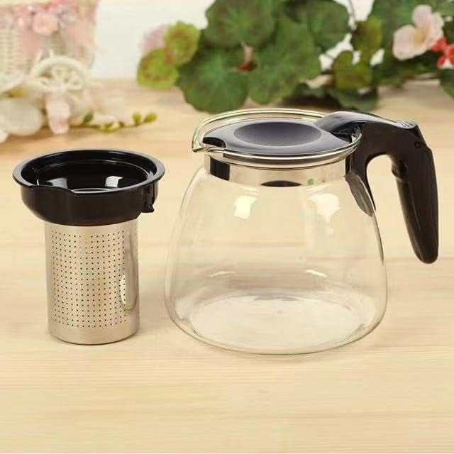 Glass Kettle with Steel Lid & Long Tea Strainer | 1 Litre Green 2 Design | Microwave Safe Borosilicate Glass Kettle | Herbal | Green | Detox Tea Infuser Pot | Kitchen | Home | Gifting
