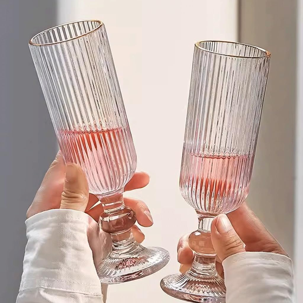 Lining Long Wine Glass Set | 150ml Crystal Clear Stem Glasses | Elegant Glassware for Red Wine | White Wine | Dinner Table | Party | Home Bar | Gift Set
