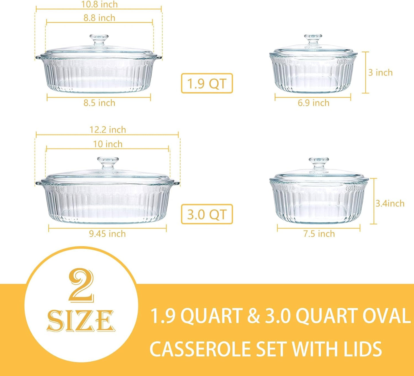 HOME BRAND Crystal Glass Casserole with Lid | 1.3 Litre Heat-Resistant Glass Hot Pot | Transparent Glass Cookware for Kitchen | Serving | Microwave Safe | Oven Safe | Stylish Dinnerware