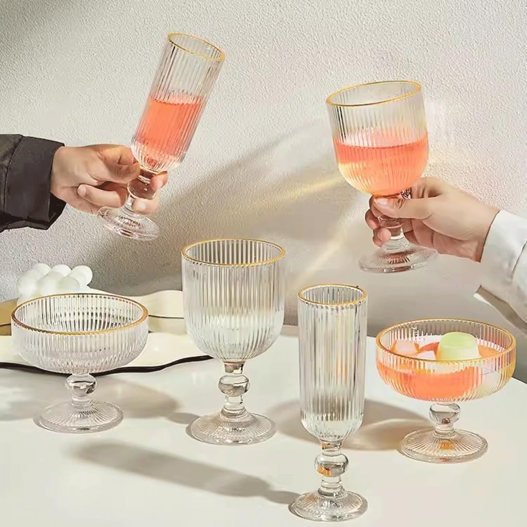 Lining Long Wine Glass Set | 150ml Crystal Clear Stem Glasses | Elegant Glassware for Red Wine | White Wine | Dinner Table | Party | Home Bar | Gift Set