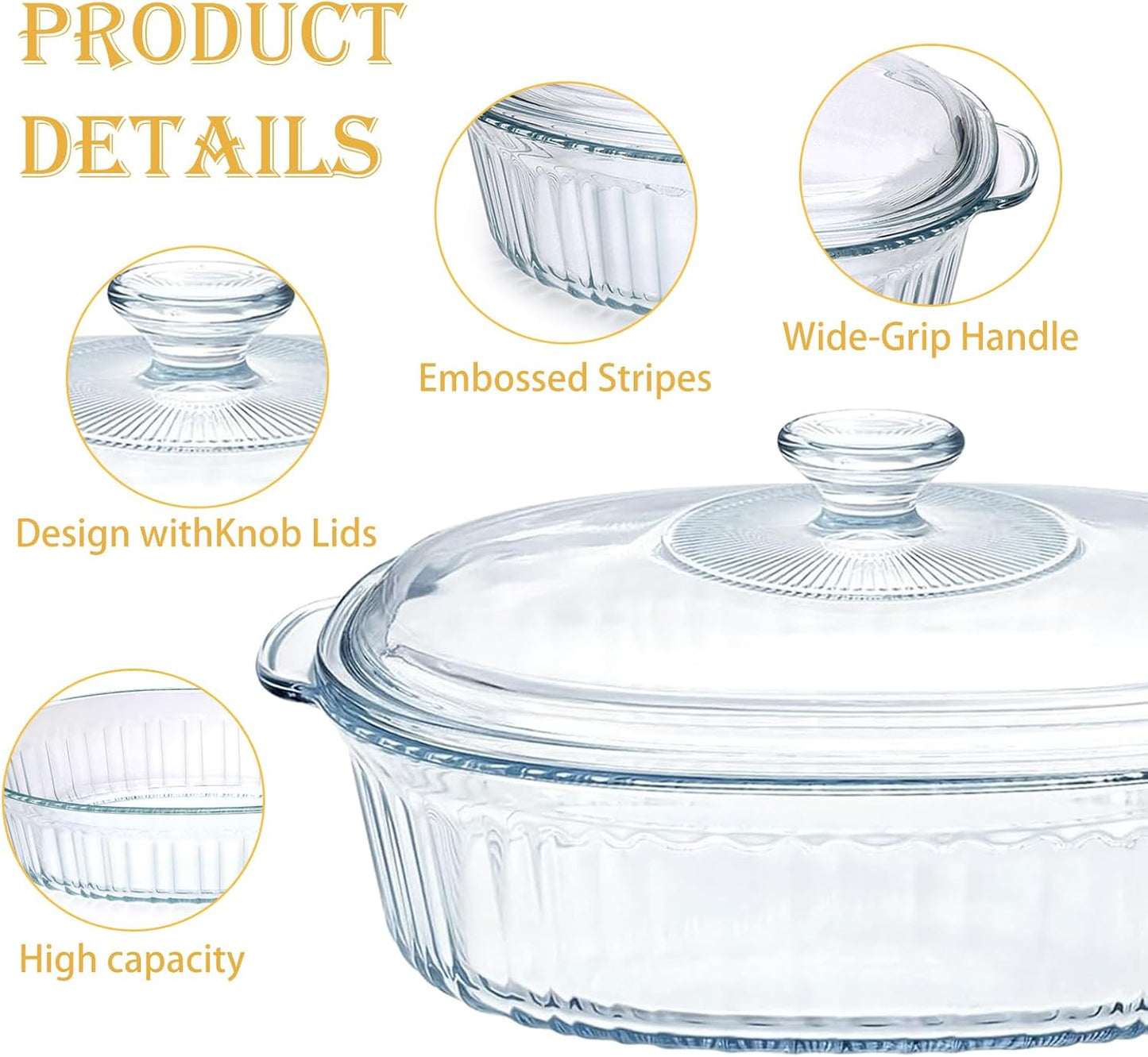 HOME BRAND Crystal Glass Casserole with Lid | 1.3 Litre Heat-Resistant Glass Hot Pot | Transparent Glass Cookware for Kitchen | Serving | Microwave Safe | Oven Safe | Stylish Dinnerware