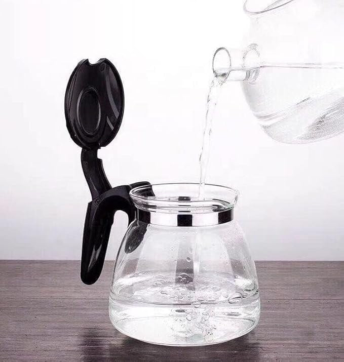 Glass Kettle with Steel Lid & Long Tea Strainer | 1 Litre Green 2 Design | Microwave Safe Borosilicate Glass Kettle | Herbal | Green | Detox Tea Infuser Pot | Kitchen | Home | Gifting