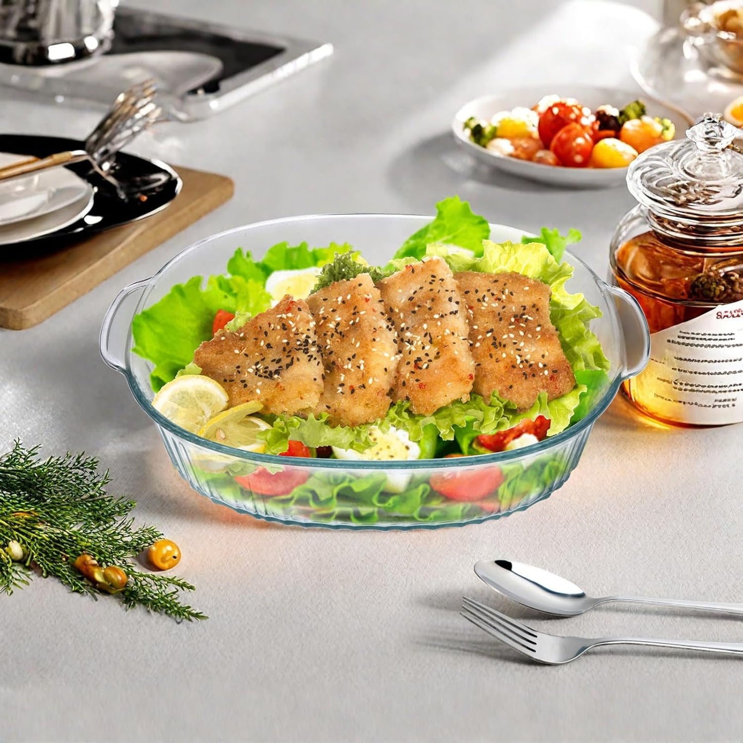 HOME BRAND Crystal Glass Casserole with Lid | 1.3 Litre Heat-Resistant Glass Hot Pot | Transparent Glass Cookware for Kitchen | Serving | Microwave Safe | Oven Safe | Stylish Dinnerware