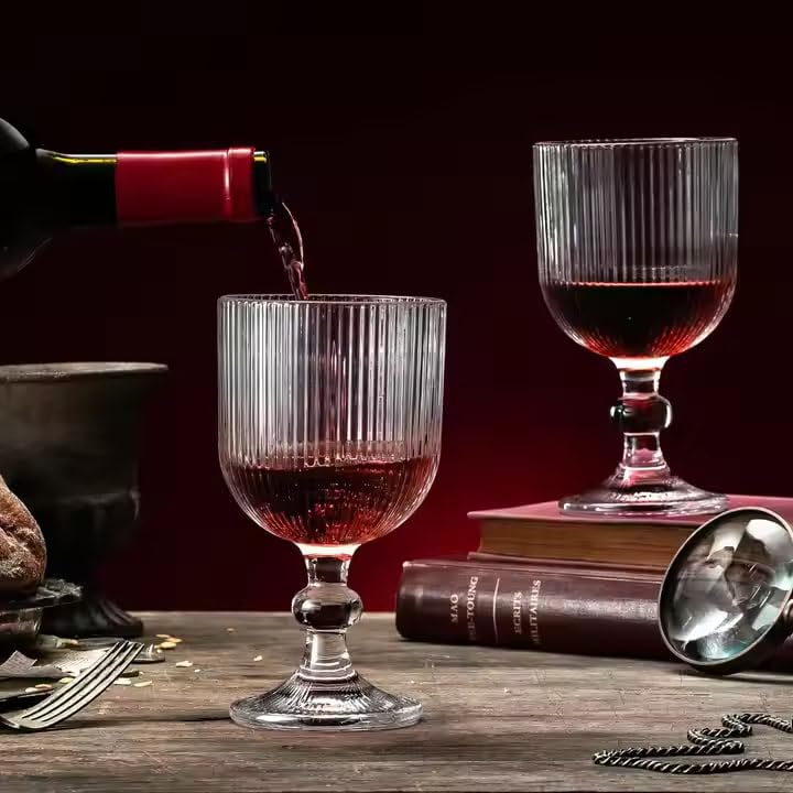 Lined Wine Glass | 370ml Transparent Glasses for Red Wine | White Wine | Elegant Stemware for Home | Bar | Dining Table | Party Use | Gift Set