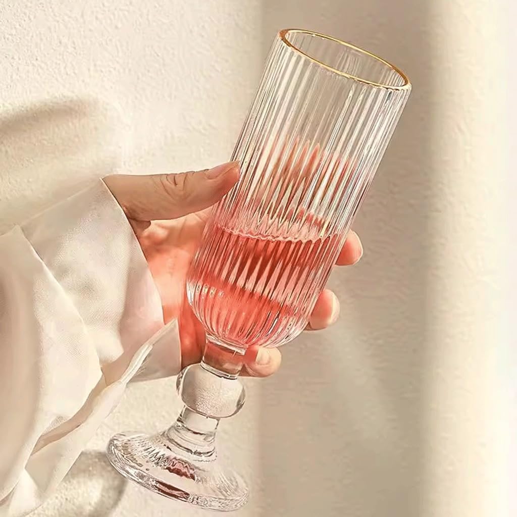 Lining Long Wine Glass Set | 150ml Crystal Clear Stem Glasses | Elegant Glassware for Red Wine | White Wine | Dinner Table | Party | Home Bar | Gift Set