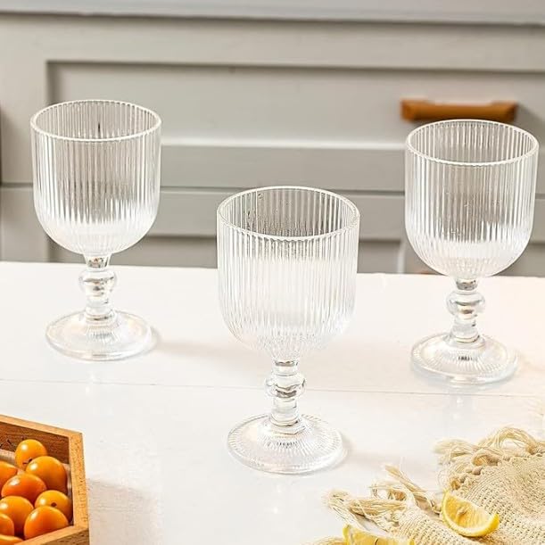 Lined Wine Glass | 370ml Transparent Glasses for Red Wine | White Wine | Elegant Stemware for Home | Bar | Dining Table | Party Use | Gift Set