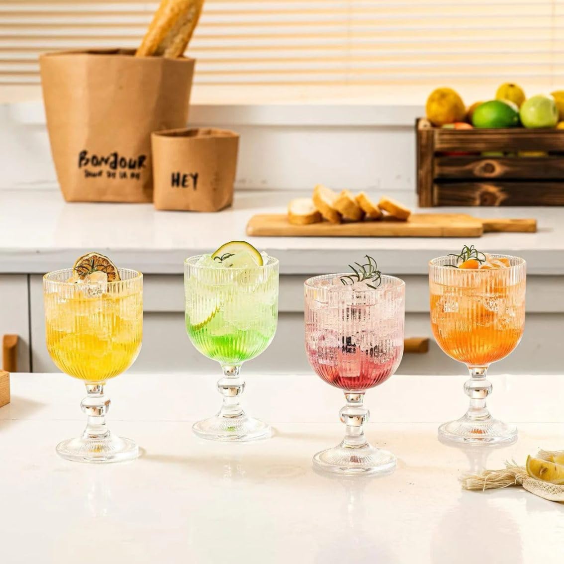 Lined Wine Glass | 370ml Transparent Glasses for Red Wine | White Wine | Elegant Stemware for Home | Bar | Dining Table | Party Use | Gift Set