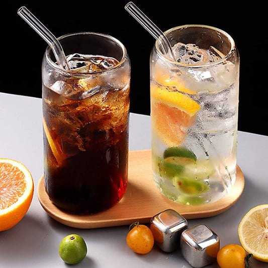 Mason Cola Can Glass with Straw | 510ml Transparent Drinking Glass Set of 2 | Reusable Glass Tumbler for Juice | Coffee | Water | Iced Tea | Smoothies | Travel | Eco-Friendly Gift