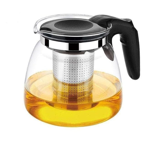 Glass Kettle with Steel Lid & Long Tea Strainer | 1 Litre Green 2 Design | Microwave Safe Borosilicate Glass Kettle | Herbal | Green | Detox Tea Infuser Pot | Kitchen | Home | Gifting