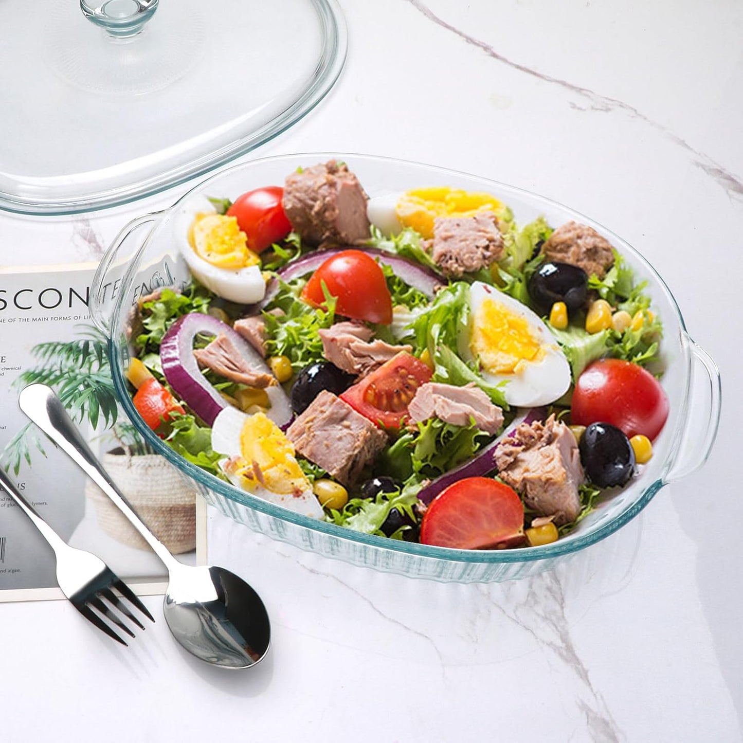 HOME BRAND Crystal Glass Casserole with Lid | 1.3 Litre Heat-Resistant Glass Hot Pot | Transparent Glass Cookware for Kitchen | Serving | Microwave Safe | Oven Safe | Stylish Dinnerware